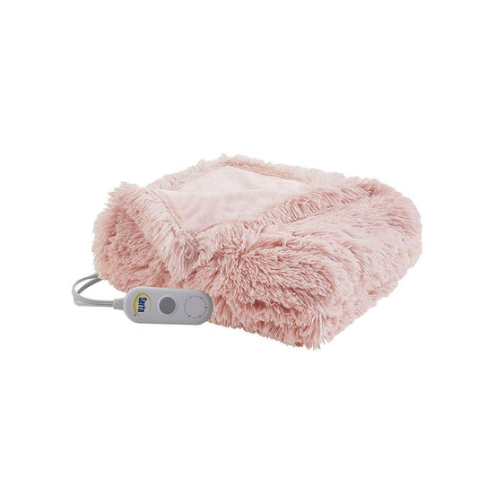 100% Polyester Shaggy Fur Heated Throw, Blush