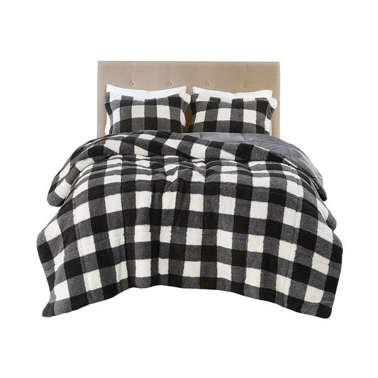 100% Polyester Buffalo Check Print Sherpa Comforter Set, TN10-0436