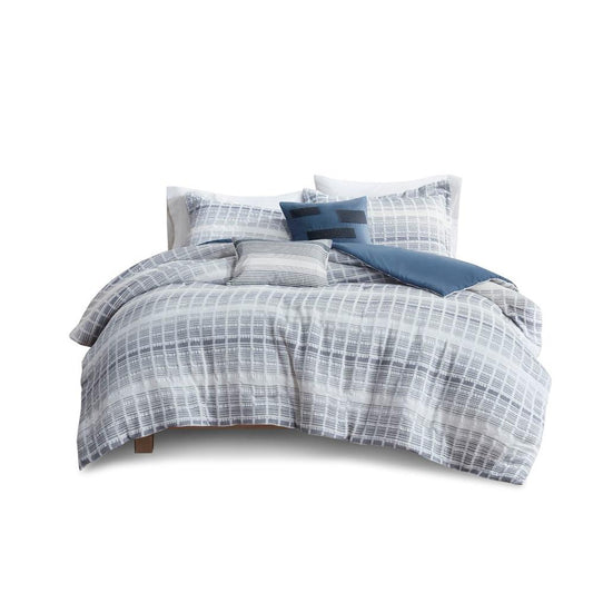 100% Cotton Jacquard 5pcs Duvet Cover Set in Blue