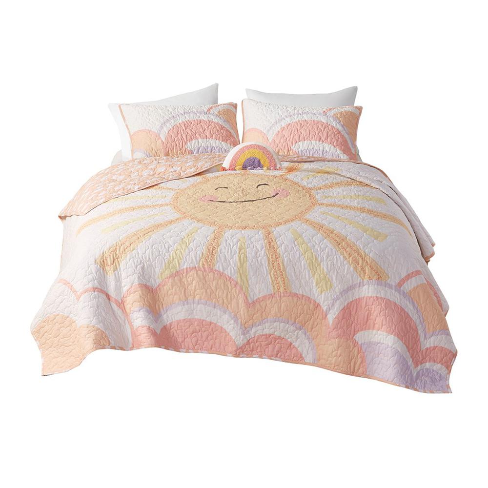 100% Cotton Printed Coverlet Set Yellow/Coral UHK13-0186