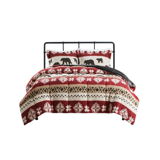 100% Polyester Tunbridge Print Sherpa Comforter Set Red/Black WR10-3857