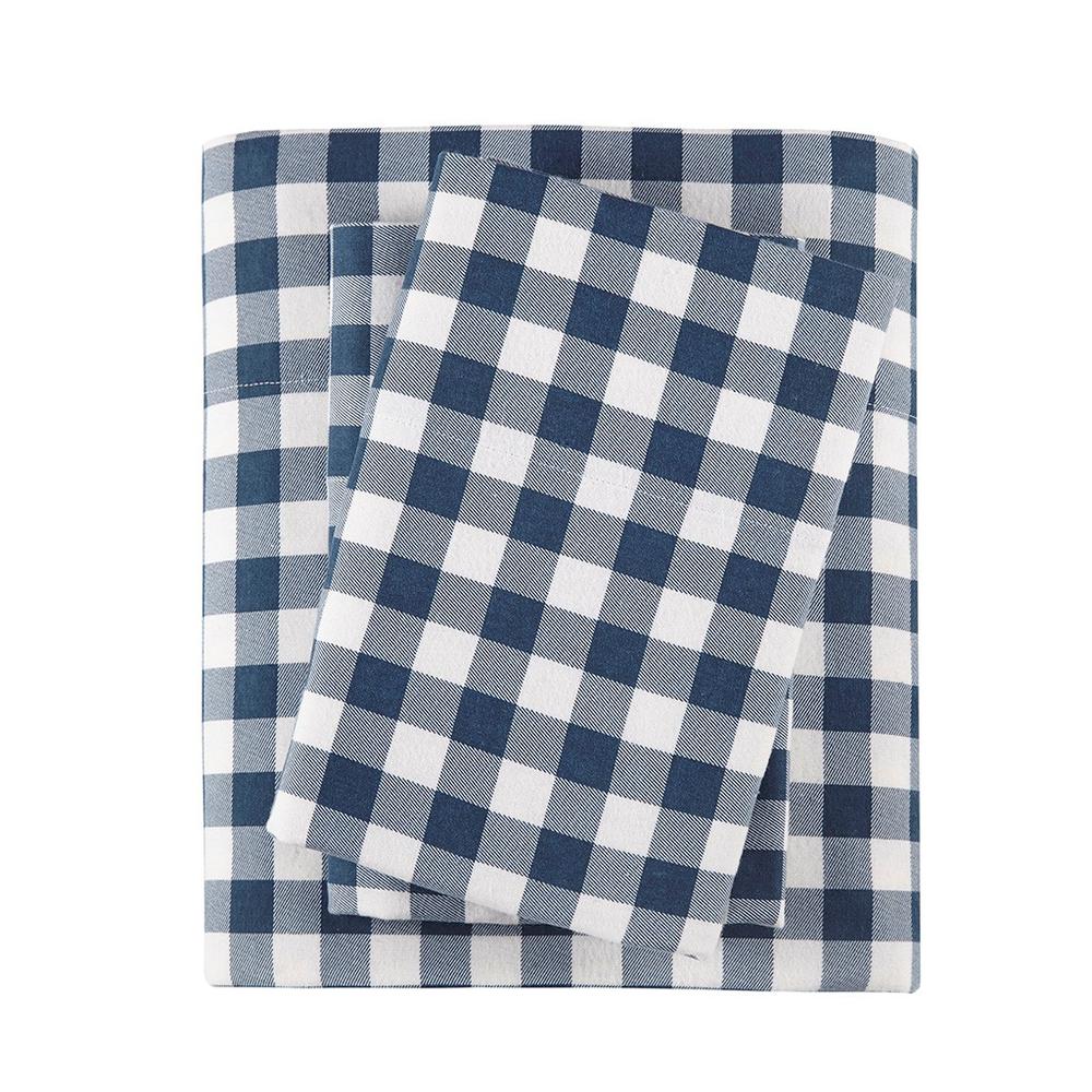 100% Cotton Flannel Printed Sheet Set, Blue Buffalo Check (WR20-3311)