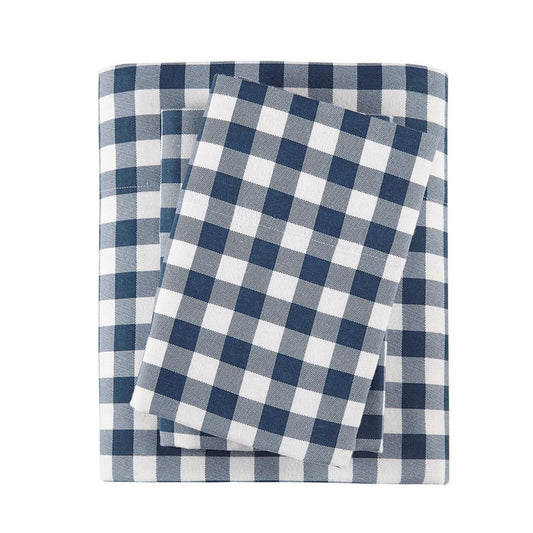 100% Cotton Flannel Printed Sheet Set, Blue Buffalo Check (WR20-3311)