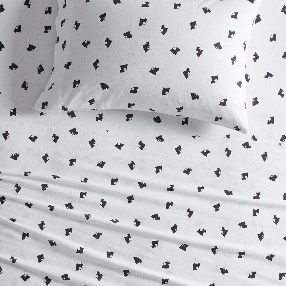 100% Cotton Flannel Printed Sheet Set, Black/White Scottie Dogs (WR20-3312)