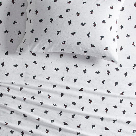 100% Cotton Flannel Printed Sheet Set, Black/White Scottie Dogs (WR20-3312)