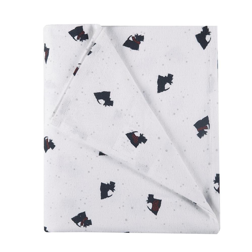 100% Cotton Flannel Printed Sheet Set, Black/White Scottie Dogs (WR20-3314)