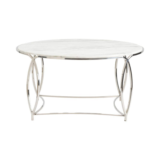 Crestview Collection St. Claire White Round Marble Stone Cocktail Table