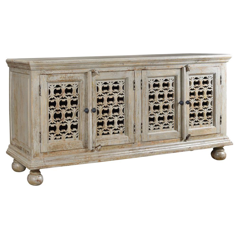 Crestview Collection Bengal Manor Mango Wood Aged Ash 4 Door Carved Sideboard