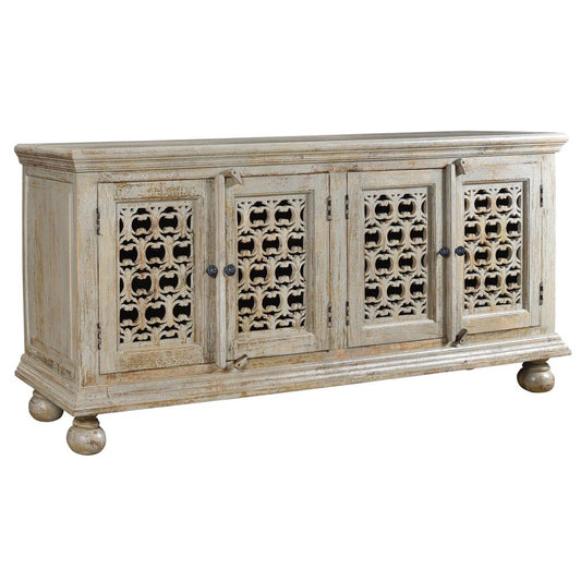 Crestview Collection Bengal Manor Mango Wood Aged Ash 4 Door Carved Sideboard