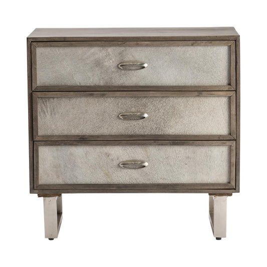 Theodore 3 Drawer Grey Cowhide Chest Wood Brown