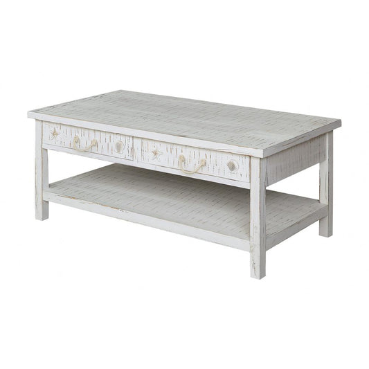 Crestview Collection CVFZR1522 Seaside White Coastal Cocktail Table Furniture