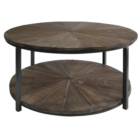 Crestview Collection Jackson Round Metal and Rustic Wood Cocktail Table