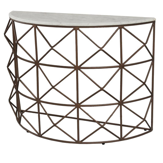 Crestview Collection Raina Marble and Bronze Metal Half Round Console