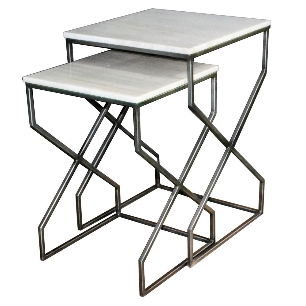 Crestview Collection Iron Marble Set of 2 Side Table Evolution Furniture