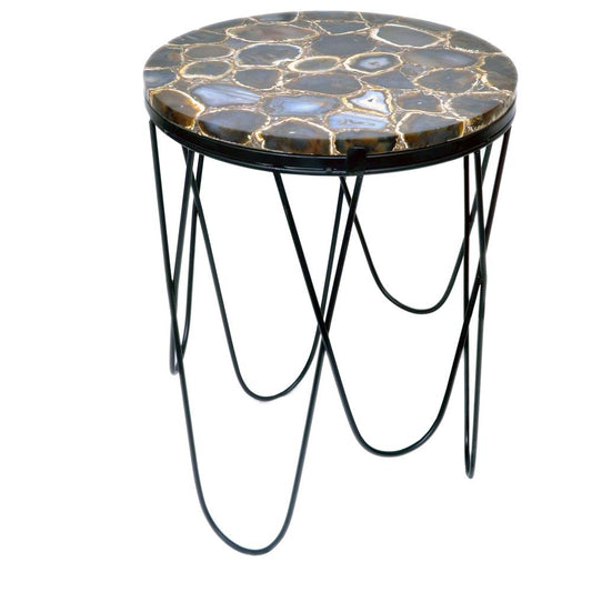 Crestview Collection Baxter Black Agate Accent Table with Metal Frame