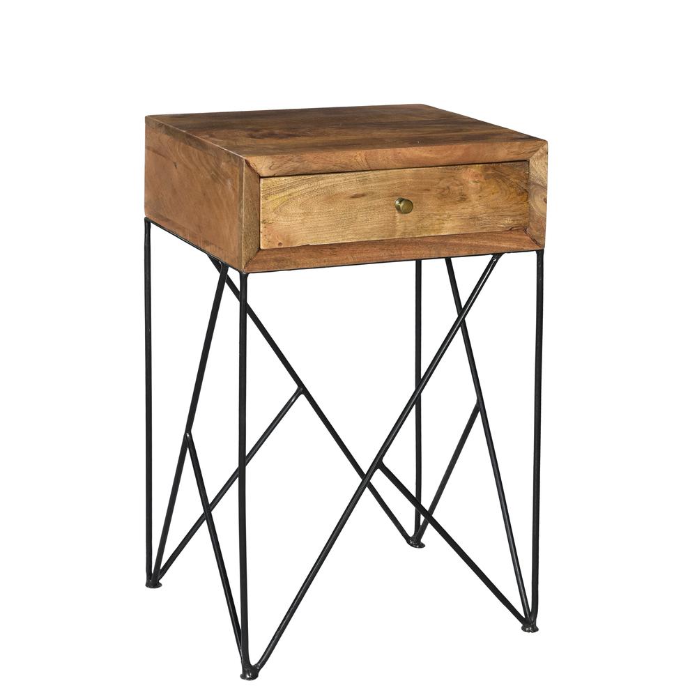 Crestview Bengal Manor Acacia Wood and Metal 1 Drawer Accent Table CVFNR721