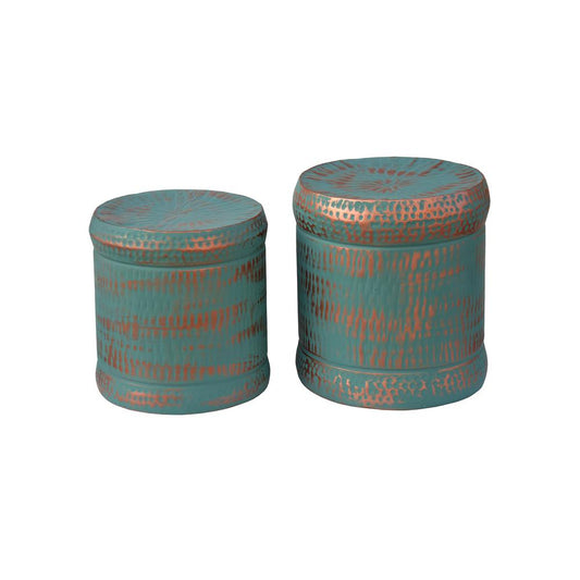 Crestview Collection Evolution Jocelyn Set of 2 Metal Outdoor Stools in Green