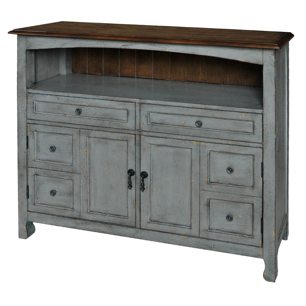 Crestview Collection Bedford 2 Drawer / 2 Door Sage Grey Cabinet w/Wood Top