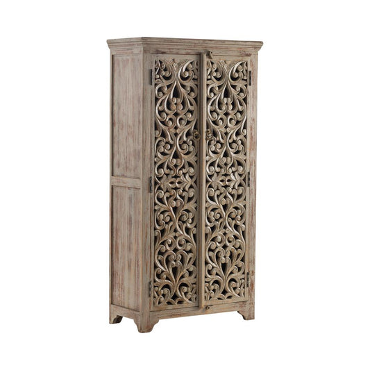 Bengal Manor Mango Wood Hand Carved Open Design 2 Door Tall Cabinet