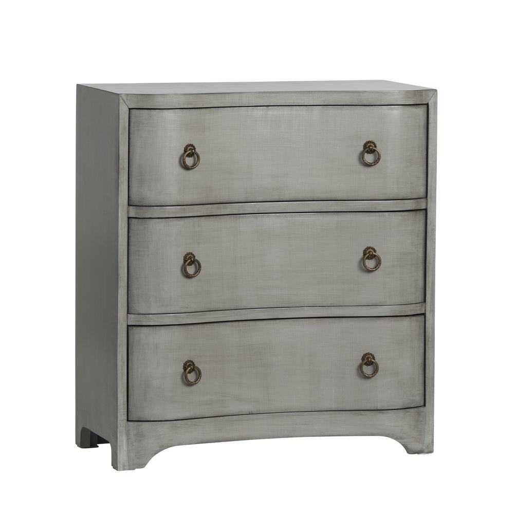 Crestview Collection Brookstone 3 Curved Drawer Brushed Grey Linen Finish Chest