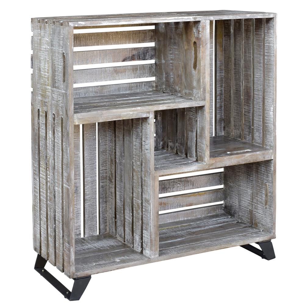 Crestview Collection Bengal Manor Mango Wood Reclaimed Crates Bookcase, Gray