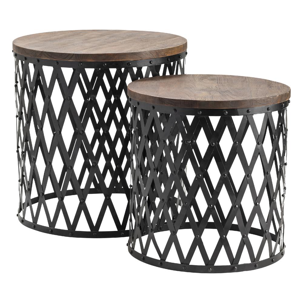 Crestview Collection Bengal Manor Iron and Mango Wood Set of Tables, Brown