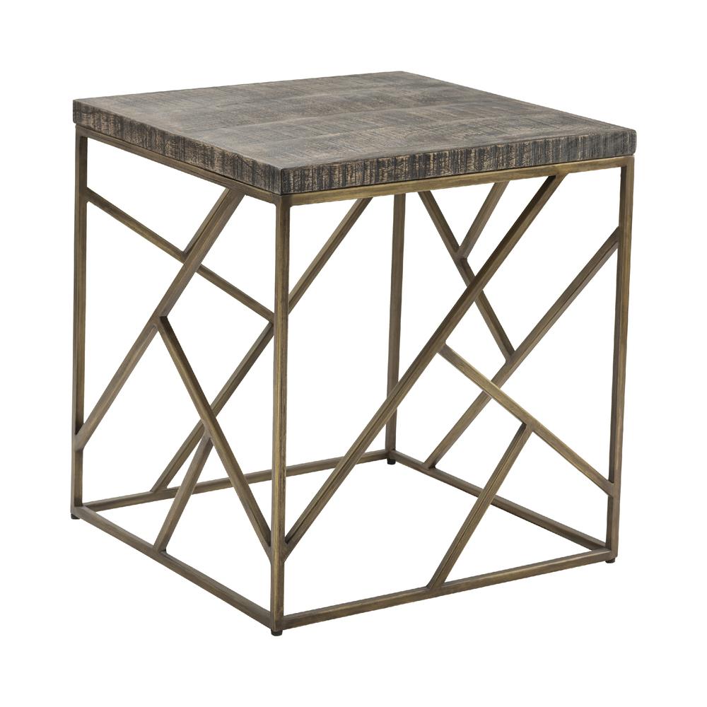 Bengal Manor Burnished Ebony Mango Wood with Crazy Cut Iron Aged Gold Square End Table