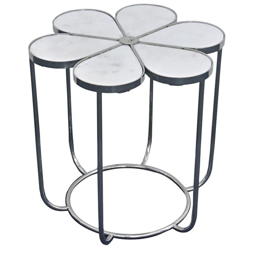 Chantilly White Marble and Metal Accent Table