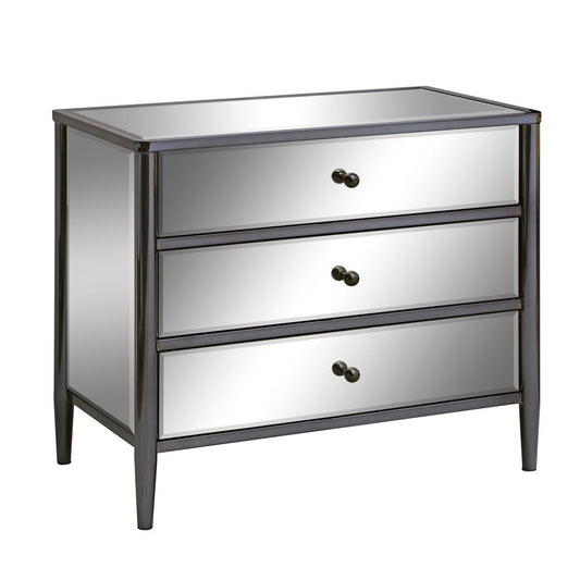 Midnight Black Nickel Metal and Mirror 3 Drawer Chest