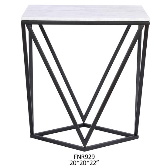 White Marble End Table Black Metal 20x20x22 Modern Style