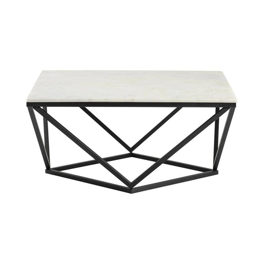 Crestview Collection White Marble Cocktail Table Silver Metal