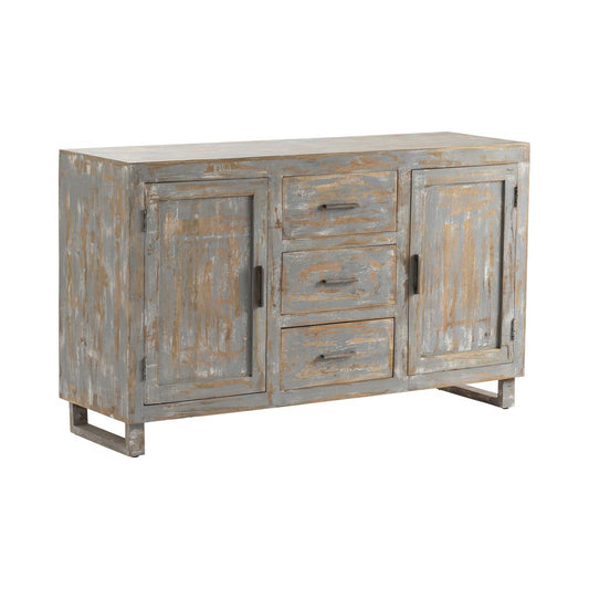 Bengal Manor Mango Wood 2 Door 3 Drawer Sideboard Heavily Distressed Grey Finish