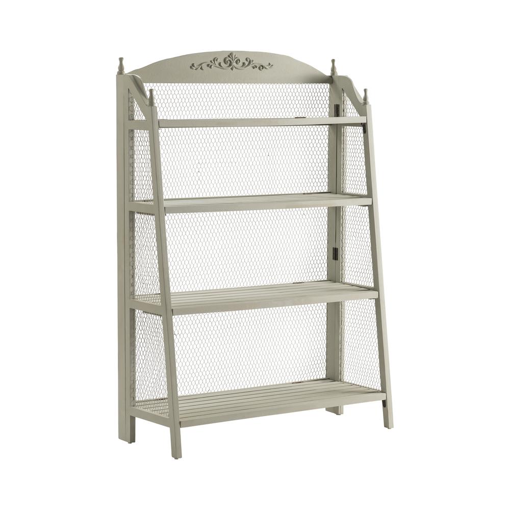 Crestview Collection Lydia Pale Grey and Chicken Wire Bookshelf Furniture, Gray