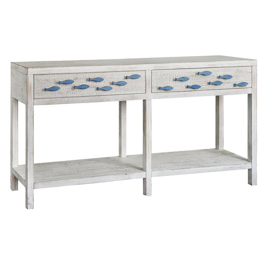 Crestview Collection Swimming Upstream Antique White 2 Drawer Aqua Fish Console