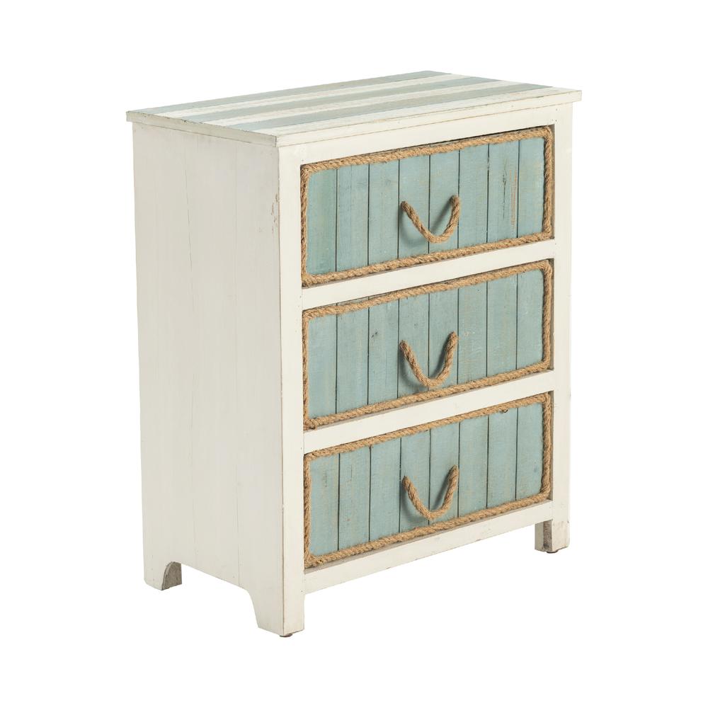 Crestview Collection Blueish Grey and White 3 Drawer Rope Accent Chest