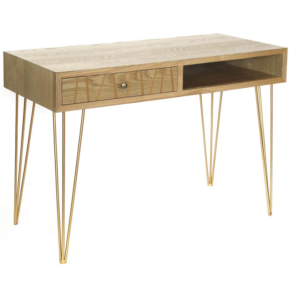 Crestview Collection Linna Wood and Gold Metal Desk 44 x 20 x 30