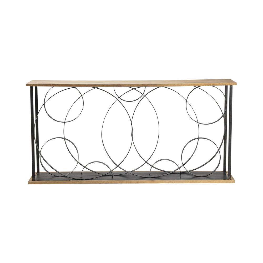 Crestview Collection Tyson Metal and Wood Ring Console Table Brown Wood