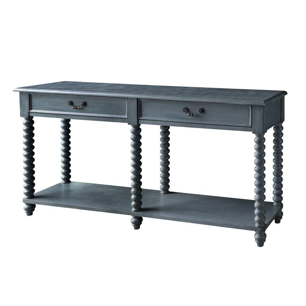 Crestview Collection Morrisey Turned Leg Slate Grey 2 Drawer Console Accessories