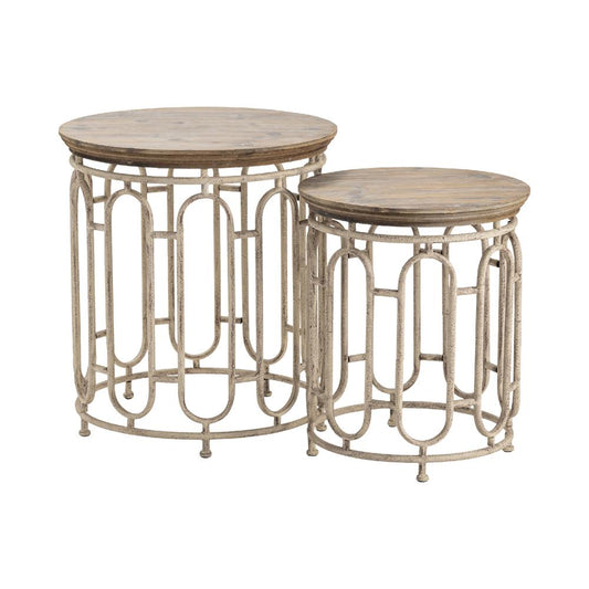 Crestview Collection Allyson Textured Metal and Wood Set of Tables, Brown