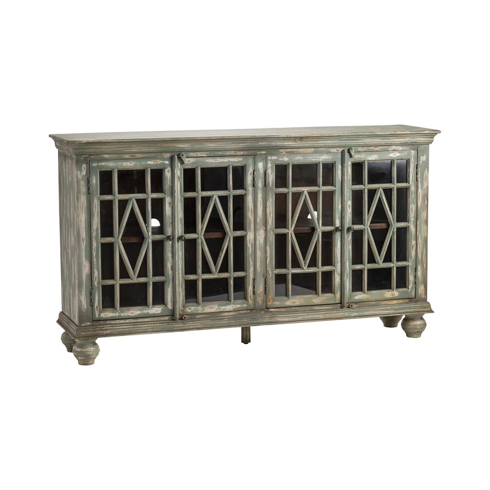 Crestview Collection Bengal Manor Mango Wood 4 Glass Door Grey Sideboard