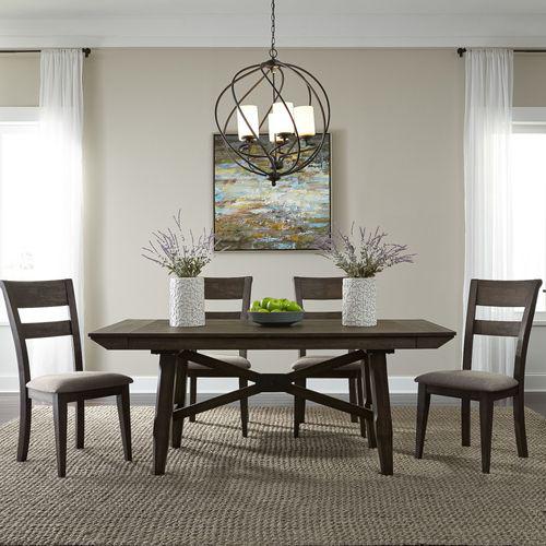 Double Bridge 5 Piece Trestle Table Set, W36 x D96 x H30, Dark Brown