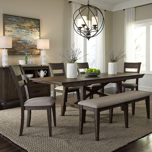 Double Bridge 6 Piece Trestle Table Set, W36 x D96 x H30, Dark Brown