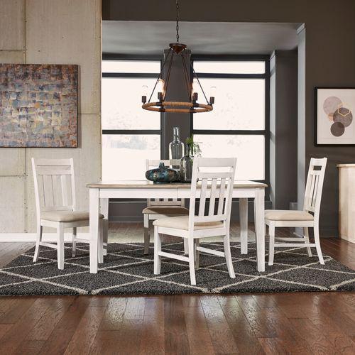 5 Piece Rectangular Table Set (171-CD-5RLS), Soft White Wash Finish w/ Wire Brushed Gray Tops