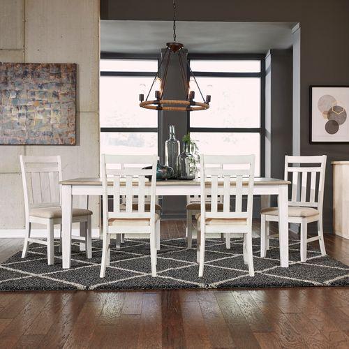 7 Piece Rectangular Table Set (171-CD-7RLS), Soft White Wash Finish w/ Wire Brushed Gray Tops