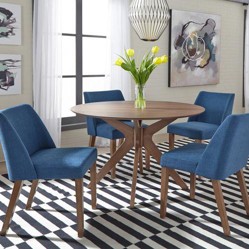 Space Savers 5 Piece Pedestal Table Set, W47 x D47 x H29, Blue/Brown