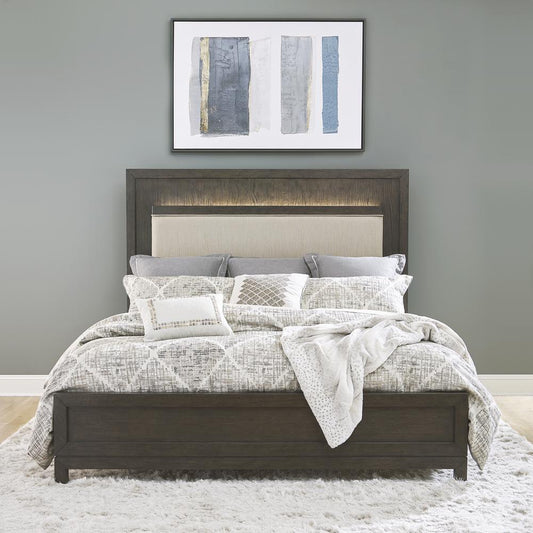 Modern Mix Queen Upholstered Bed  - Coffee Bean Finish