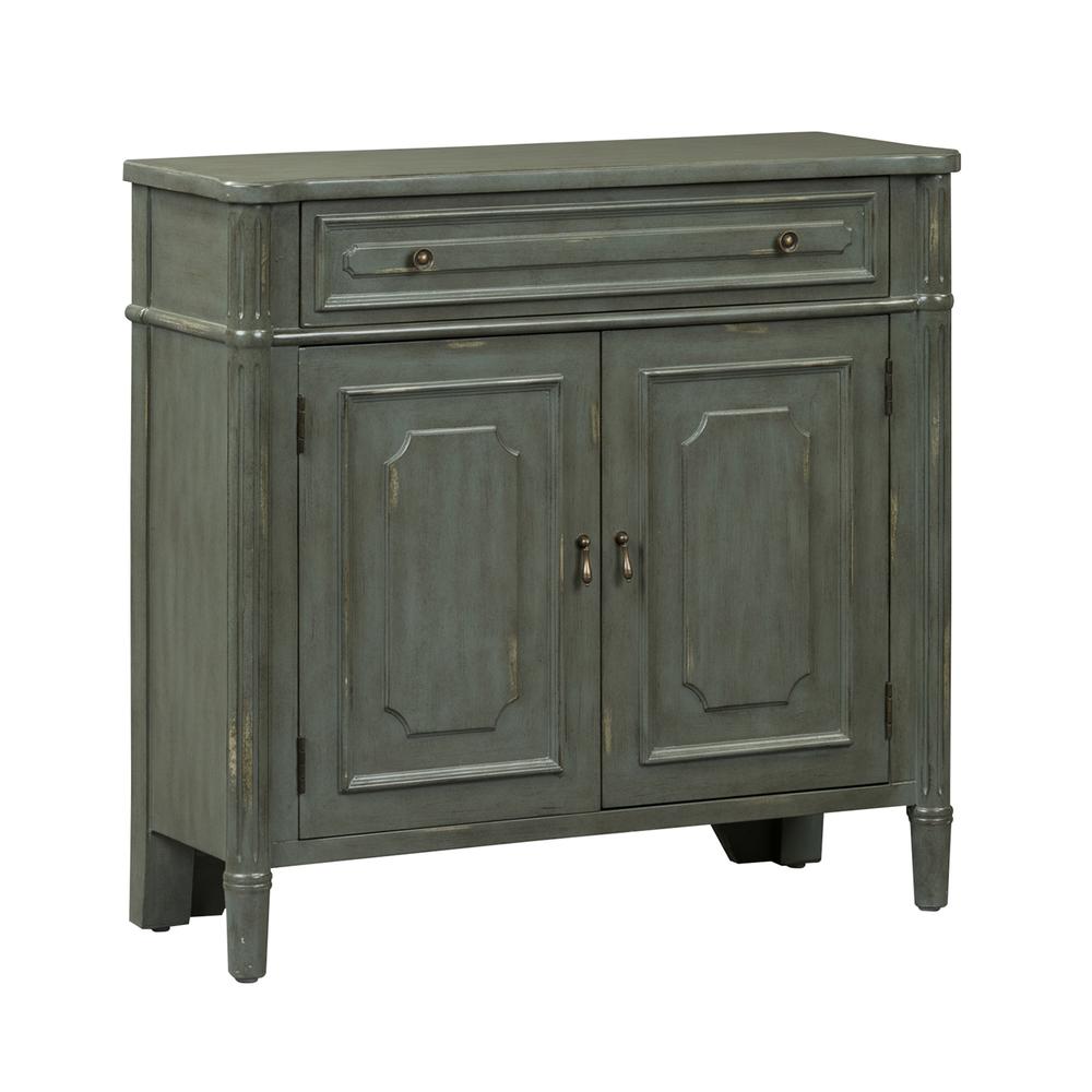 1 Drawer 2 Door Accent Cabinet, Gray Finish With White Rub Thru