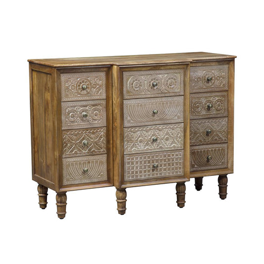 12 Drawer Accent Cabinet, Weathered Honey Finish