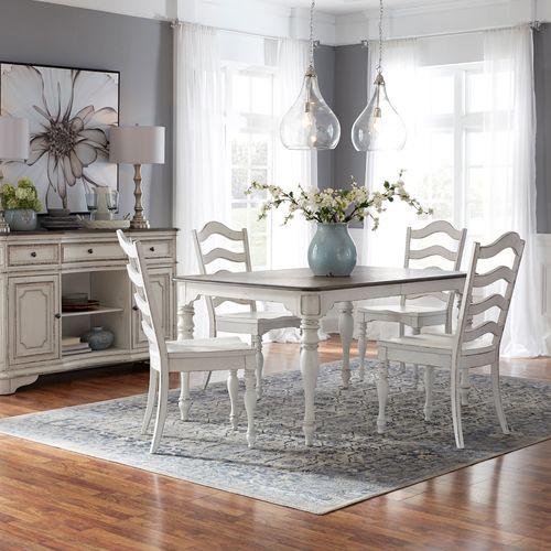 5 Piece Leg Table Set (244-CD-5LTS), Antique White Finish