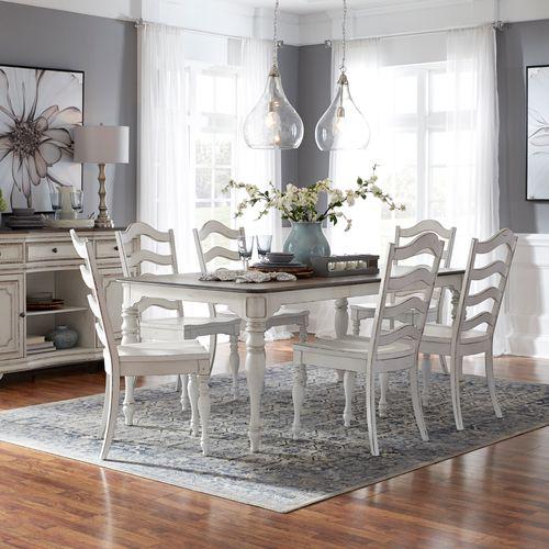 7 Piece Leg Table Set (244-CD-7LGS), Antique White Finish